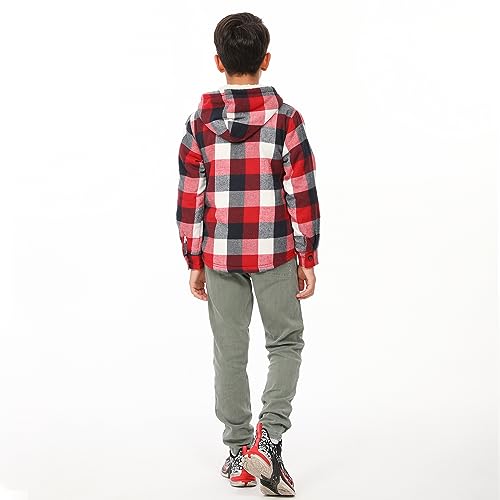 Image of ThCreasa Boys Plaid Flannel Jackets Sherpa Lined Zip Up Long Sleeve Warm Flannel Shirt with Hood