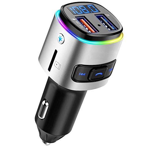 Bluetooth FM Transmitter for Car, Wireless Bluetooth FM Radio Adapter Car Kit with Hands-Free Calling and 2 Ports USB QC 3.0 Fast Charger Voltage Detection