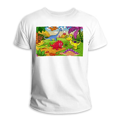 T-shirt dinosaure col rond 100% coton pour un look decontracte au quotidien
