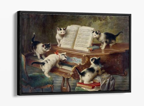 Toile vintage chatons sur un piano grand format 76x50