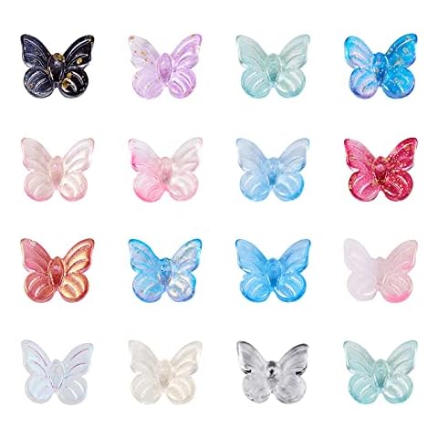 Beadthoven 100pcs Butterfly Transparent Glass Beads Assorted Clear Loose Pony Glitter Beads Charms for Necklaces Bracelets Earrings Jewelry Making Hole: 0.8mm Cover