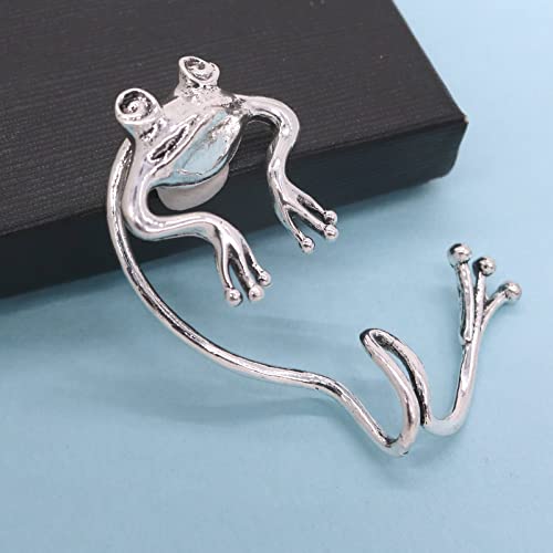 Retro Frog Climber Crawler Earrings Punk Metal Animal Right Ear Cuff Wrap Clip Non-Piercing Earring For Women Men Fashion Jewelry Gold Silver 1 Pc (Silver) #TOP5