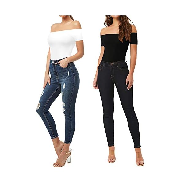 MANGOPOP-Womens-Off-Shoulder-Short-Sleeve-Long-Sleeve-Tops-T-Shirt-Bodysuit-Jumpsuit MANGOPOP Off The Shoulder Short Sleeve Bodysuit for Women