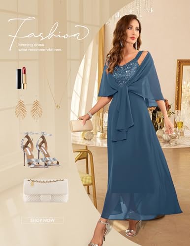 Image of BeryLove Summer Formal Wedding Guest Prom Dresses Sequin Cocktail Evening Lace Elegant Mother of The Bride Dress