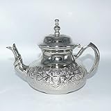  Orientalische Teekanne Marokko Kanne aus versilbertem Messing für Teezubereitung Orient 1001 Nacht- 1200 ml - 905765-0009