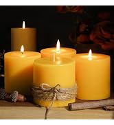 4 Set 3x3 IN Beeswax Pillar Candles,200 Hours Long Burning Smokeless,100% Natural Beeswax Candle ...