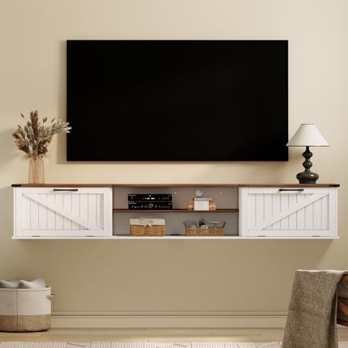 Floating TV Stand with Flip Doors, 70'' Farmhouse Floating TV