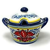 CERAMICHE PARRINI - Italian Ceramic Art Sugar - Cheese Bowl Pottery Decorated Lily Tuscan Hand Painted Made in ITALY