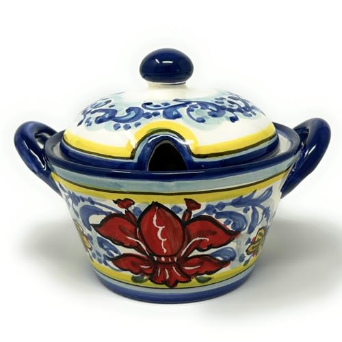 CERAMICHE PARRINI - Italian Ceramic Art Sugar - Cheese Bowl Pottery Decorated Lily Tuscan Hand Painted Made in ITALY