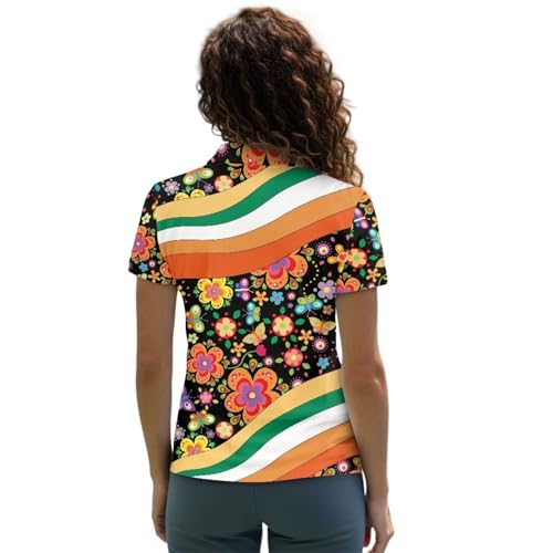 Women's Short Sleeve Golf Shirts Collared 3 Buttons Workout Top Moisture Wicking Clothes Tummy Control Tee3