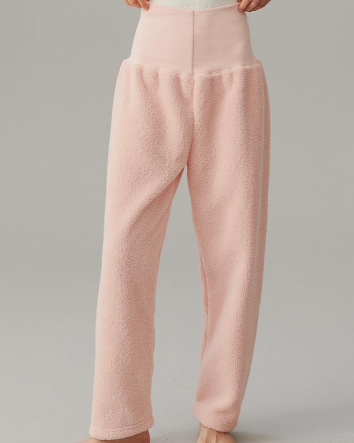 Women's Winter Coral Fleece High Waisted Warm Pj Pants Lounge Straight Leg Sleepwear