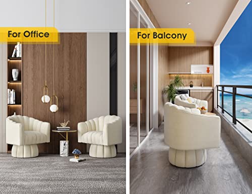 VANTEN Mid Century 360 Degree Swivel Cuddle Barrel Accent Sofa Chairs, Round Armchairs with Wide Upholstered, Fluffy Velvet Fabric Chair for Living Room, Bedroom, Office, Waiting Rooms, (Beige) - Image 4