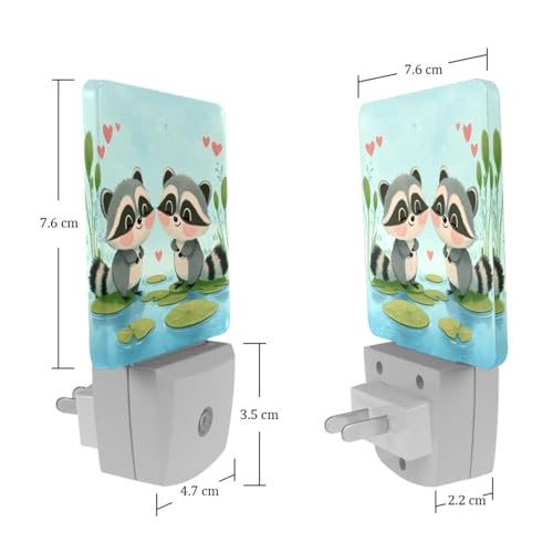 Image of NEWzone Raccoons Night Light Set of 2, Auto Sensor LED Dusk-to-Dawn Nightlights, Plug-in Sensor Lamp for Bedroom Bathroom Kitchen Hallway Stairs Decorative