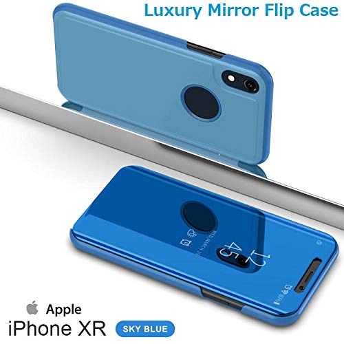 Amazon.co.jp: iphone xr ケース 手帳型 ミラー フリップケース ブルー 