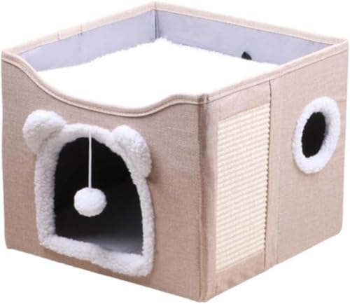 CokBlu 冬用 二層式 猫ベッド 完全密閉型猫ハウス 折りたたみ式 クッション付き 取り外し可能洗える 室内用暖かいペットベッド