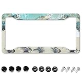 GUWEI License Plate Frames Turtle Lie on Sea Beach Cute License Plate Frame Holder Funny Aluminum Vintage Front Car Frame Cover Decor with 4 Holes for Women Men(GW-27)