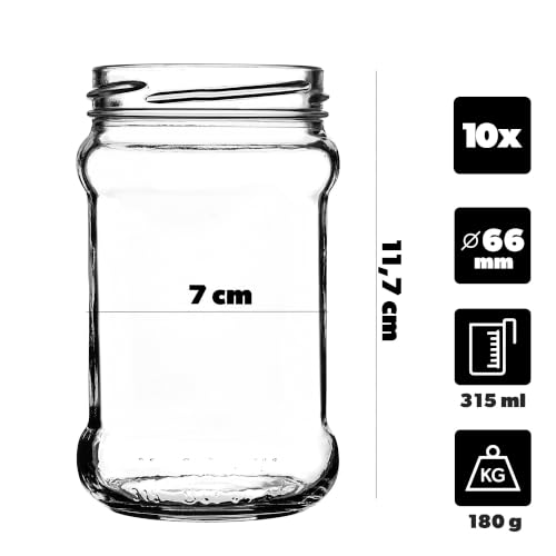 KADAX 10er Set Einmachgläser 315ml TO66 Erdbeeren, Marmeladengläser Vorratsgläser Mason Jar mit Schraubdeckel… – Ansicht 2