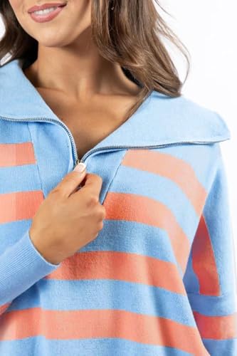Women Oversized Pullover Sweaters Quarter Zip Long Sleeve Striped Sweatshirt Cozy Fall Knit Sweater Tops2