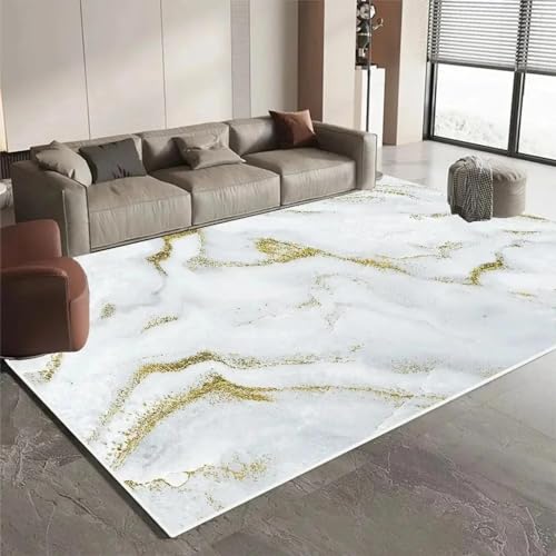 Tapis en marbre abstrait blanc texture dorée moderne 120x180 - 2