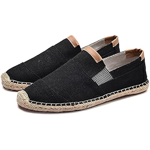 Men's Hand Stitched Espadrilles Flat Slip On Canvas Pumps Summer Trainer black-42 Cover