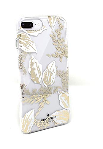 Kate Spade New York Birchway Floral Print Hardshell Case for iPhone 8 Plus/iPhone 7 Plus/iPhone 6 Plus, Gold/White/Clear