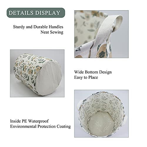 Image of Mziart Collapsible Laundry Basket, Floral Printing Large Laundry Hamper for Baby Girls Kids Toys Clothes Organizer Foldable Storage Bin Waterproof Canvas Nursery Storage Basket with Handles (Green)