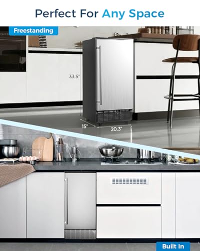 Image of Feelfunn Commercial Ice Maker with Water Pump, 85Lbs /Day, Built-in Undercounter Ice Maker with Auto-Cleaning & Timer, Freestanding Stainless Steel Ice Machine for Restaurant Home Bar Office