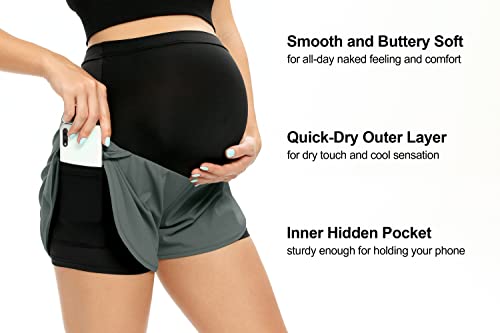 Image of AMPOSH Women's Maternity Shorts Underbelly Stretchy Workout Pregnancy Pajama Shorts