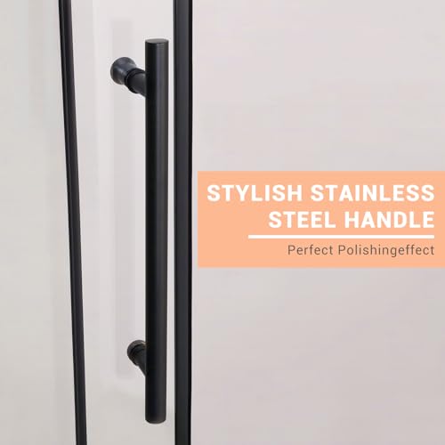 Image of Modern 60 inch w x 76 inch h (10Mm) Frameless Double Sliding Shower Door, Tempered Glass Shower Doors, Easy Installation for Walk-in Showers, Black Square Tube Black