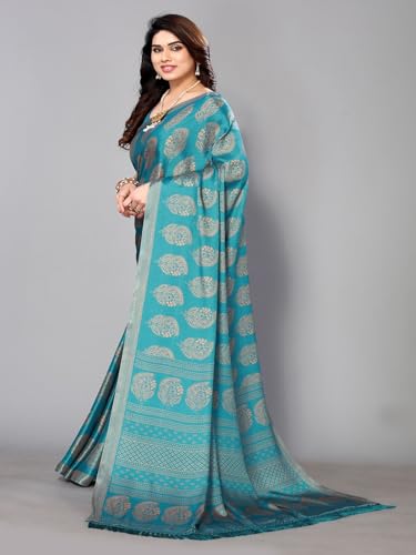 Image of Amazon Brand - Tavasya Womens Blocked Printed Daily Wear Chiffon Georgette Saree With Blouse With Blouse