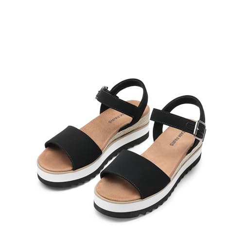 DREAM PAIRS Women's Open Toe Buckle Ankle Strap Espadrille Platform Wedge Sandals4