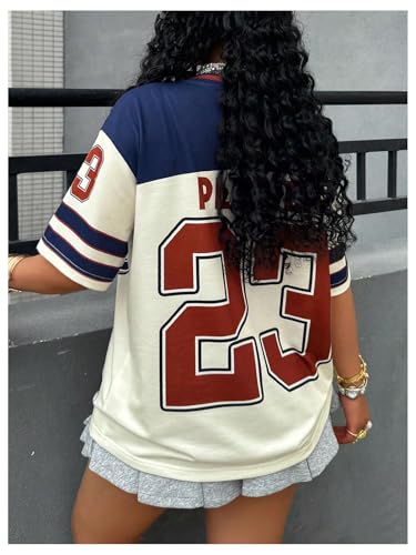 Women's Plus Size Graphic Color Block Jersey Shirts V Neck Short Sleeve Sports T Shirt Streetwear2