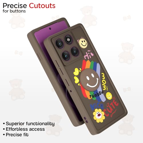 Image of Pikkme Back Cover for Motorola Moto Edge 60 Pro 5G | Soft Silicone| Cute Rainbow Smile & 3D Cartoon Flower Design | Shockproof Raised Camera Protection Bumper Case (Brown)