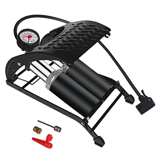 BOLTHO Bomba de pie de Doble Cilindro, Bomba de Piso portátil para Bicicletas con manómetro de presión preciso y válvulas Inteligentes, 100 PSI Bomba de Aire de pie de Doble Barril
