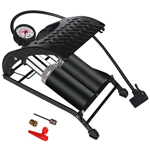 BOLTHO Pompe à Pied à Double Cylindre, Pompe à vélo Portable avec manomètre précis et vannes intelligentes, Pompe à air 100PSI pour vélos, Voitures, Ballons et Autres Objets gonflables