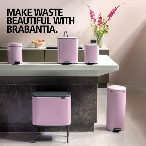 Image of Brabantia Bo Touch Bin 2.2+5.1 Gallon /11+23L (Lilac Pink), Dual-Container Trash Can for Kitchen, Soft-Touch Garbage Can with 2 Inner Buckets and Raised Base