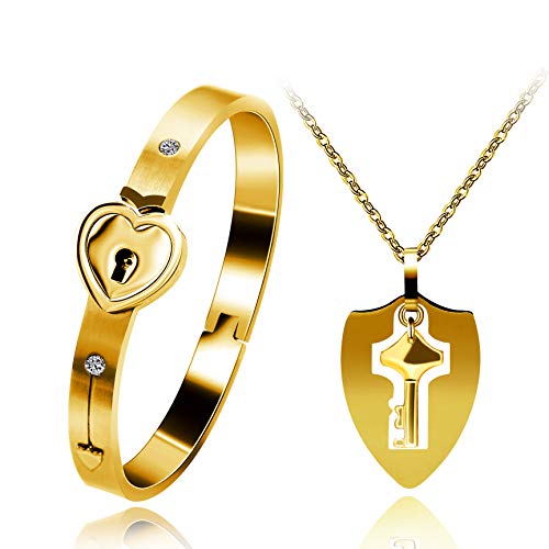 Pulsera con candado de corazón y collar con llave Y473/Y474 para celebrar tu conexión