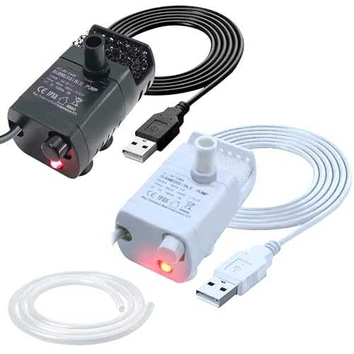 Image of 2Pcs USB Mini Fountain Pump,DC 5V 0.7W Mini Submersible Pump with Filter,Suitable for Small and Medium-Sized Aquariums,Desktop Fountain Pumps,Ponds,Hydroponic Pumps (black + white)