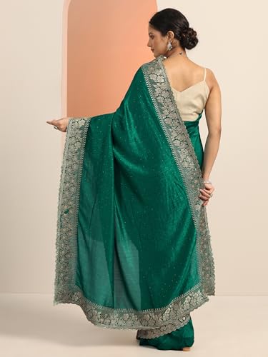 Image of Libas Embellished Silk Blend Saree for Women With Unstitched Blouse Piece | Traditional Saree for Festive & Wedding