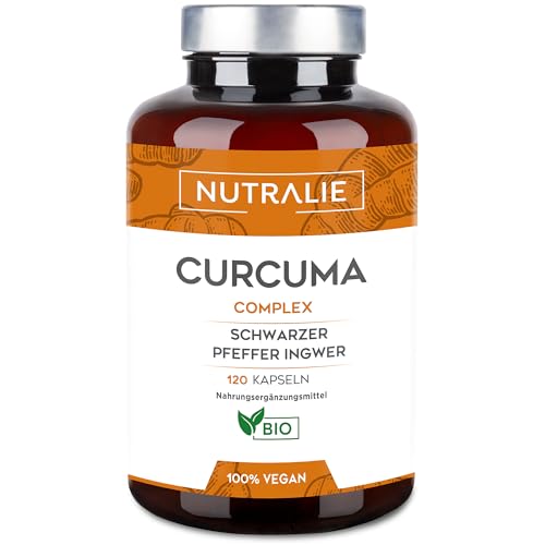 Kurkuma Kapseln Hochdosiert BIO 1420mg - Curcumin + Curcuma + Pfeffer Piperin + Ingwer - Kurkuma Bio & Vegan - Laborgeprüft - Kurkuma Extrakt - Curcuma Komplex - 120 Kapseln - Nutralie