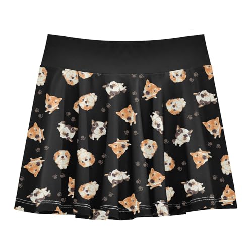 Girls Skorts High Waist Athletic Skirts with Shorts Funny Dog Stretchy Teens Performance Tennis