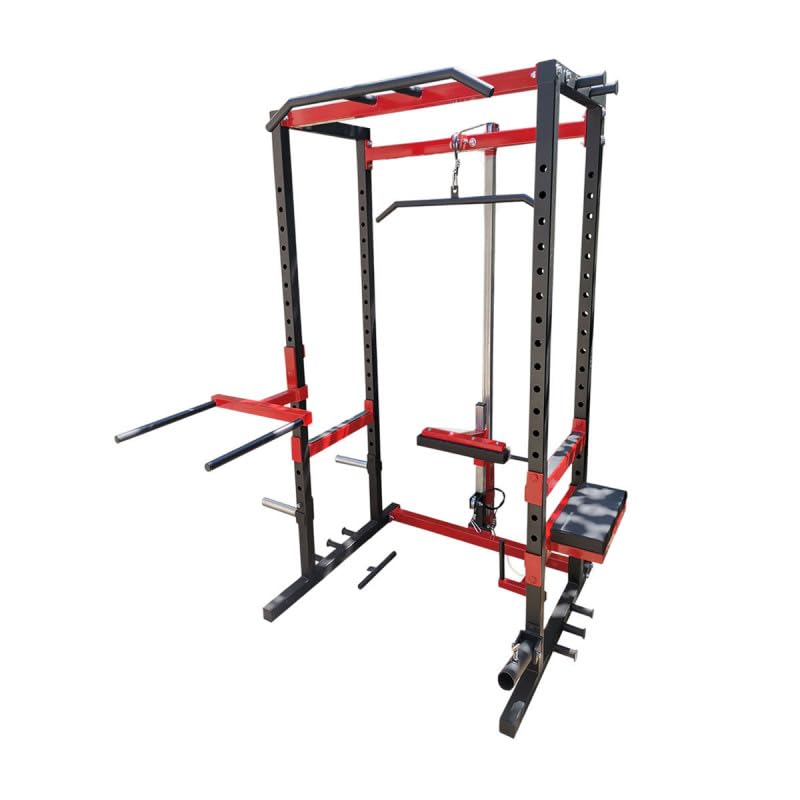 Power Rack professionale di LightWeight con Lat-Pull Machine integrata, struttura in acciaio 60x60mm, portata 500kg e sistema cavi rinforzato. Include supporti bilanciere, barra trazioni e sistema di sicurezza.