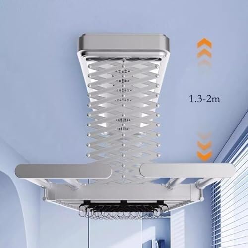 Electric Ceiling Mounted Clothes Dryer with Remote Control, Aluminium Alloy Telescopic Drying Rack, 50kg Capacity, Motorized Lifting, Space-Saving for Balcony, Laundry Room, Indoor & Outdoor Use
