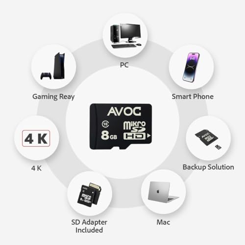 Image of AVOC Flash A02 8GB MicroSD Card Class 10, 30MB /s High-Speed Micro SDHC Memory Card for Mobile, Camera, Tablet, Gaming Console & Computer with Reliable Storage Performance