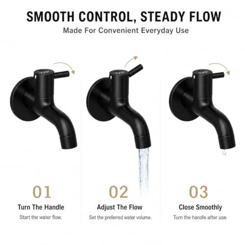 Image of ZAP Elixir Series Brass Long Body Tap, Champagne and Matte Black Wall Mount Faucet for Bathroom Wash Basin and Kitchen Sink, Rust-Resistant Modern Water Tap