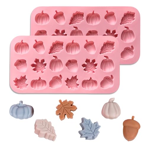 2 Piece Fall Silicone Molds for Chocolate, Autumn Maple Leafs Acorns and Pumpkins Shape 3D Chocolate 36-Cavities Candy Moulds for Thanksgiving Day, Harvest Theme Candy Pudding Jelly Making