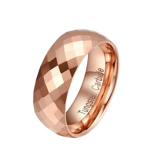 6mm/8mm Tungsten Rings for Men Women, Rose Gold/Gold/Silver Wedding Band Multi-Faceted Engagement Promise Ring for Couple Comfort Fit