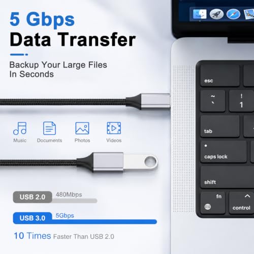 Image of Verilux USB C Male to USB Female Adapter Cable 10Gbps 3A Fast Charging
