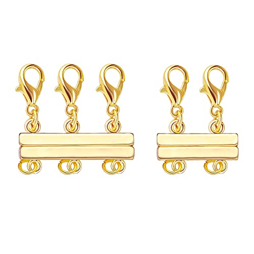 Necklace Layering Clasps, 14K Gold Plated Necklace Separator for Layering Multiple Strands Strong Magnetic Necklace Clasp for Women Layered Look 2 PCS