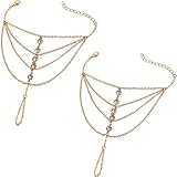 Suyi Finger Ring Bracelet Hand Harness Chain Bracelet Rhinestone Gifts for Women Girls Gold 10CM/3.9IN 2 Pieces